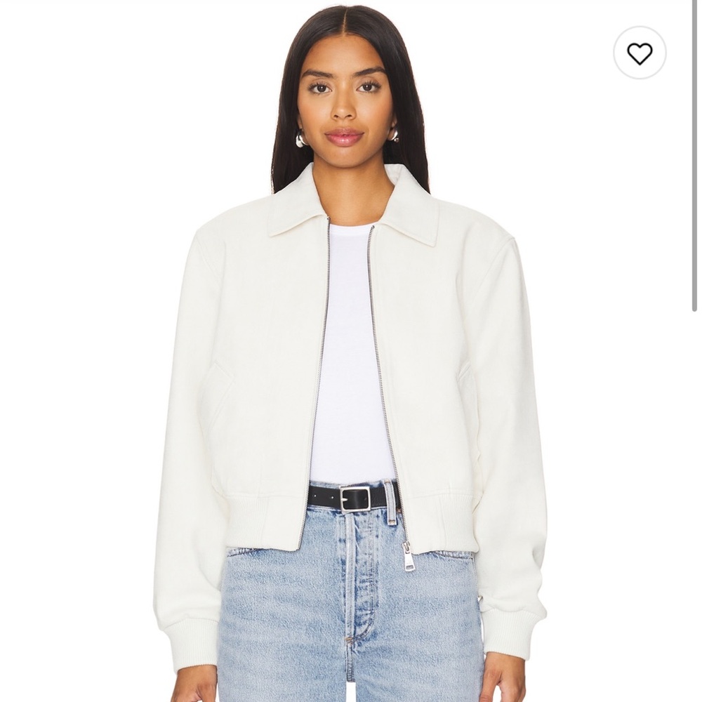 NWOT Steve Madden Anouk Bomber Jacket in Silver Birch White Grey Suede Jacket XS
